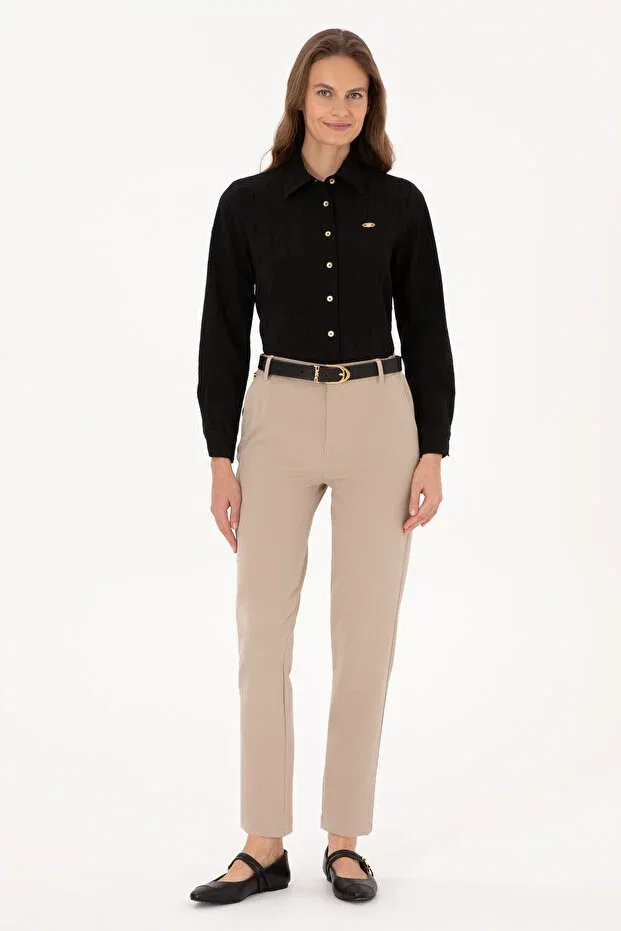 Женские брюки из текстиля U.S. Polo Assn., Dark Beige — фото 3