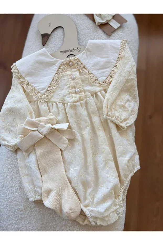 Детский комбинезон для девочек с принтом Noynoy Baby, Beige — фото 3