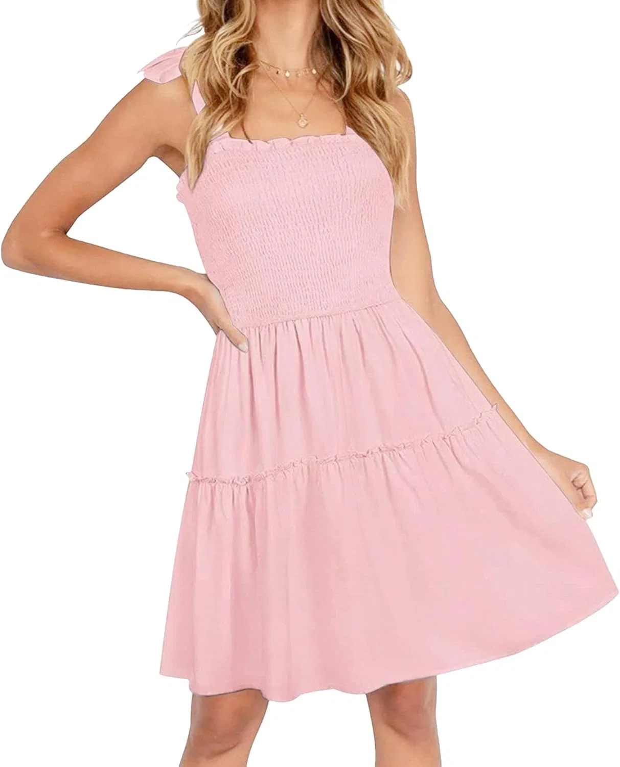 Женское мини-платье на бретелях с воланами A-line Swing Sundress, Pink