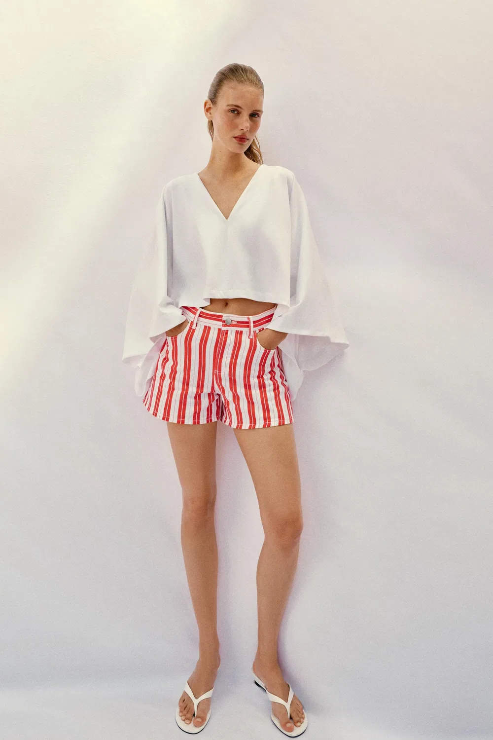 Полосатые шорты-мом ZARA, Red Stripe