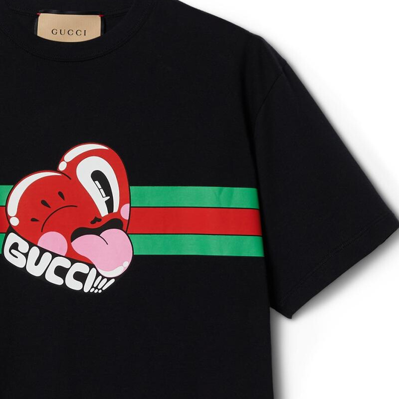 Футболка мужская Gucci с принтом и логотипом, черная — фото 3