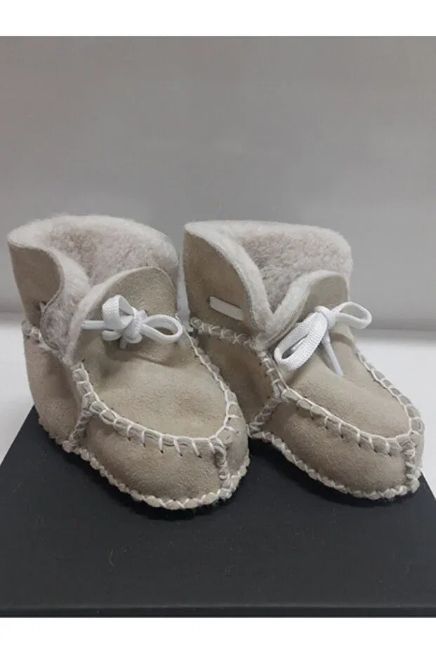 Детские ботинки для девочек из натуральной кожи на шнуровке Tuğbiş, Beige — фото 3
