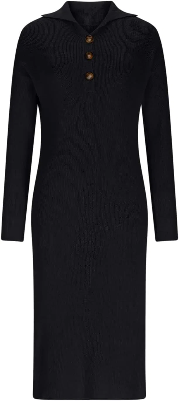 Женское вязаное платье-свитер с пуговицами Oversized, Black — фото 4