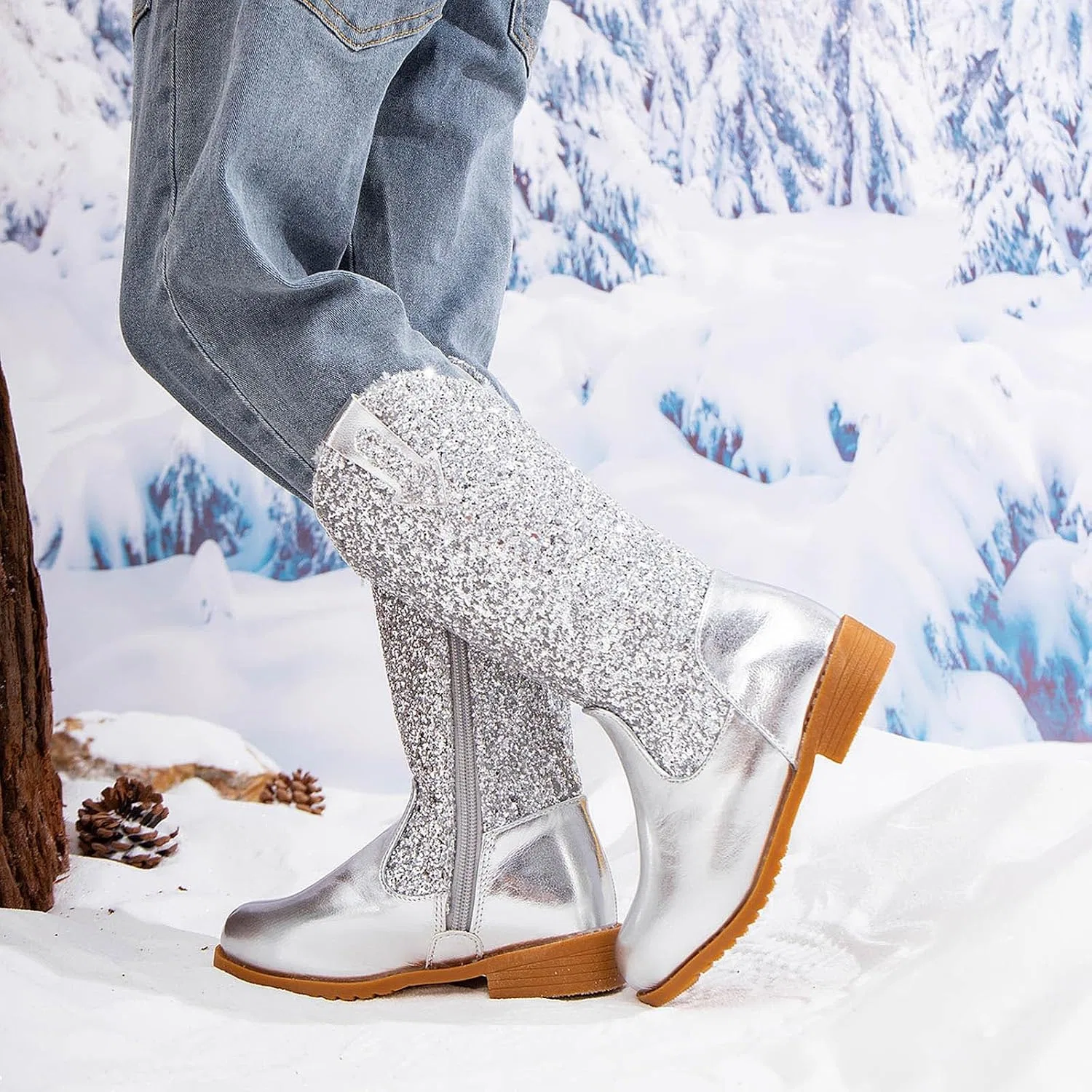 Детские сапоги для девочек с блестками, модель Glitter Cowgirl, Silver — фото 4