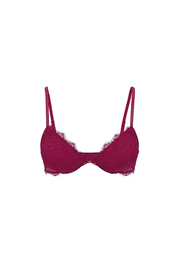 Женский бюстгальтер с кружевом Bomb shell rose lace push-up bra Victoria'S Secret, Burgundy — фото 3