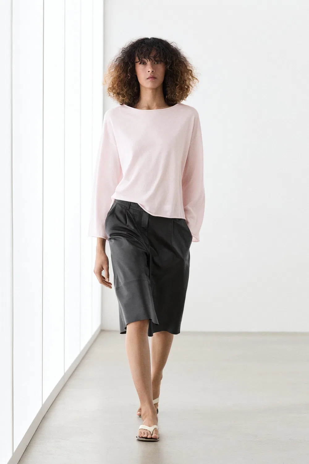 Свитер Massimo Dutti Cotton Blend Knit, бледно-розовый