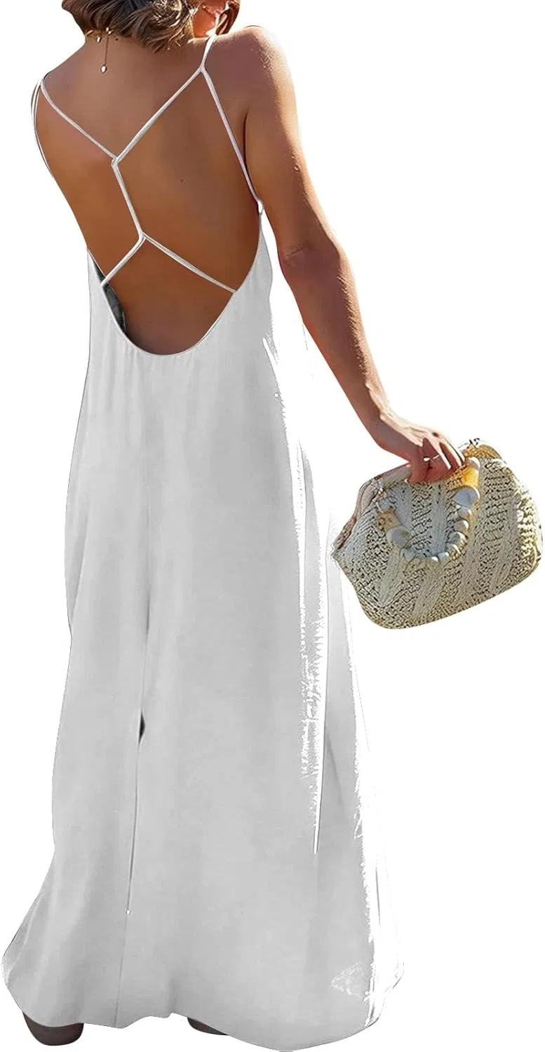 Женское открытое платье с открытой спиной без бретелек Relaxed Fit, White