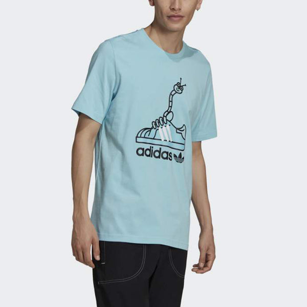 Футболка originals worm tee printing sport short sleeve men's light blue Adidas, голубой — фото 4