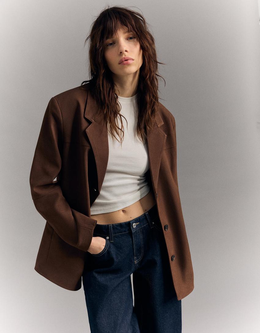 

Блейзер из искусственной замши Bershka, коричневый
