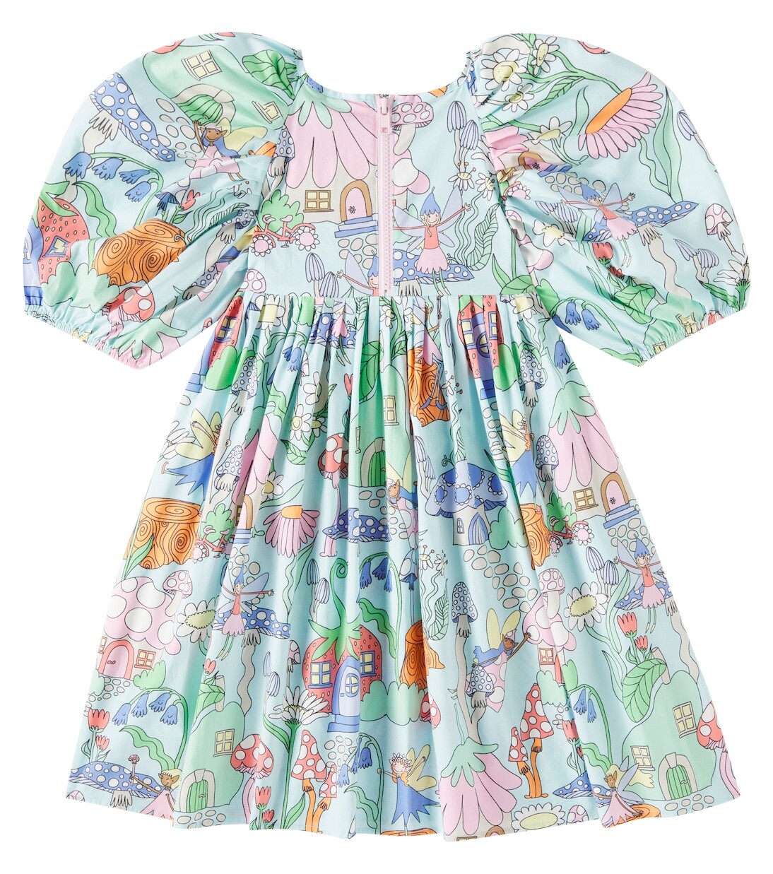 Платье из хлопка с цветочным принтом Stella McCartney Kids, Verdino/Multicolor — фото 4
