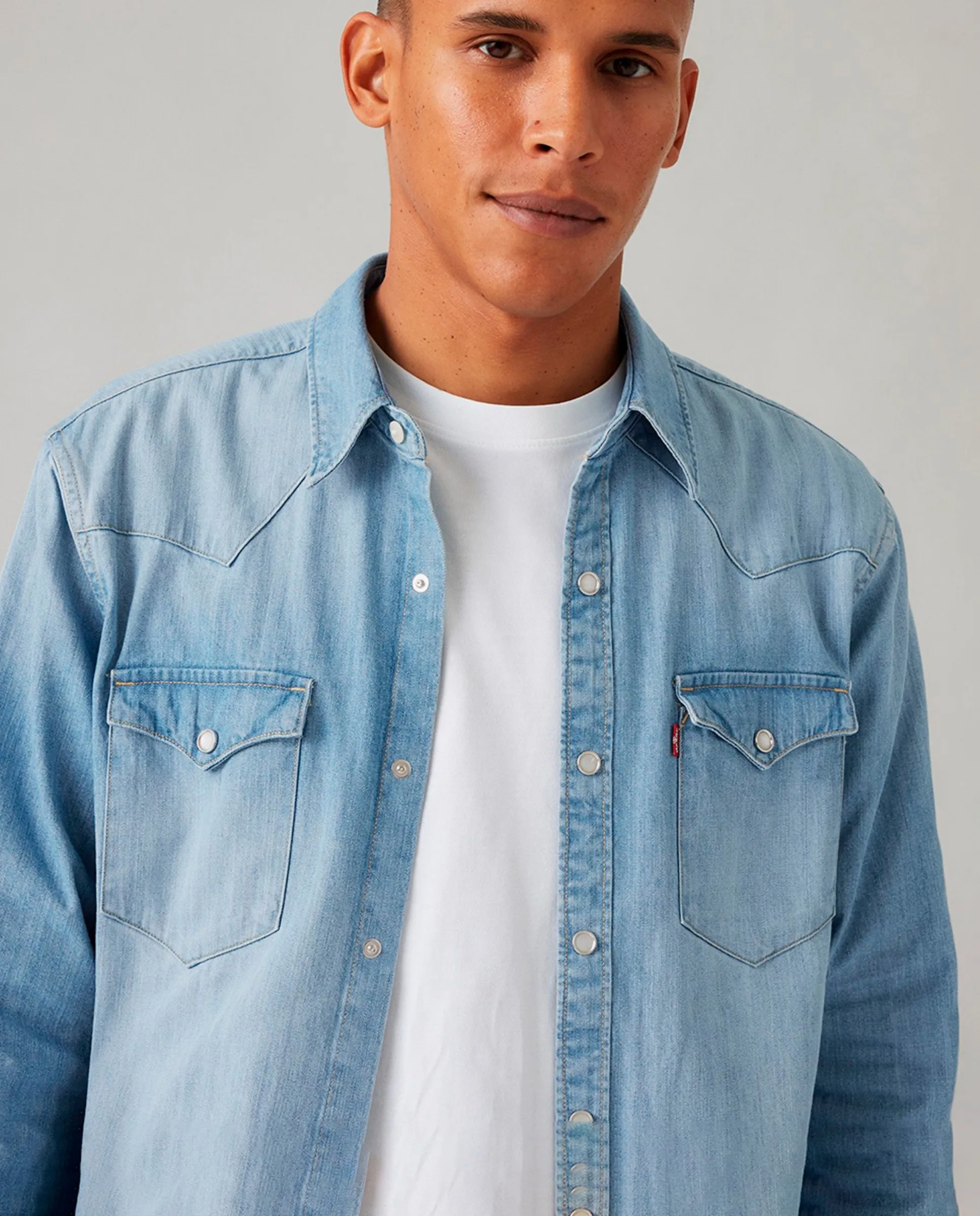 Длинный рукав мужская джинсовая рубашка Levi'S, светло-голубой — фото 3