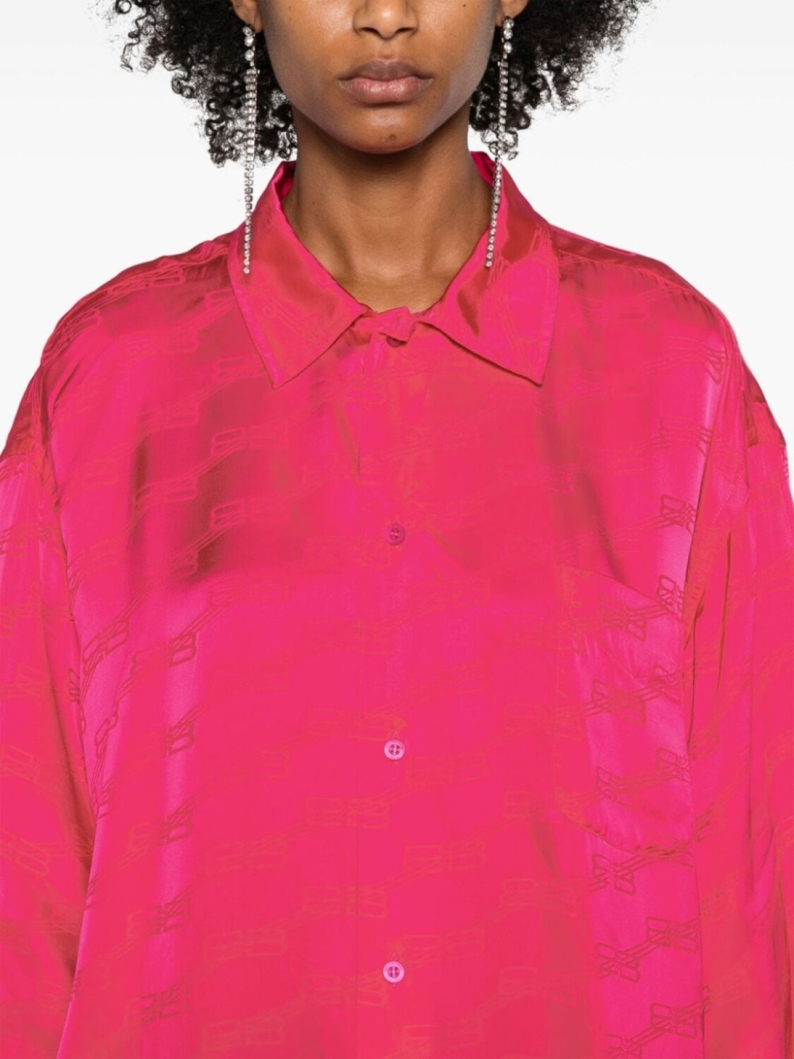 Жаккардовая рубашка с логотипом Balenciaga из сатина, розовый — фото 4