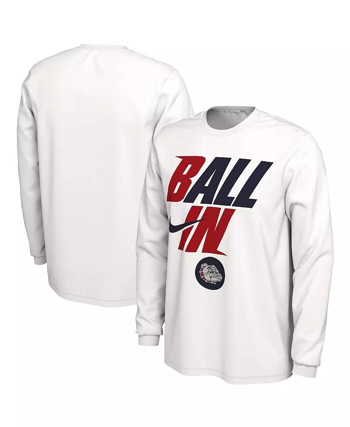

Мужская белая футболка Gonzaga Bulldogs Ball In Bench с длинным рукавом Nike