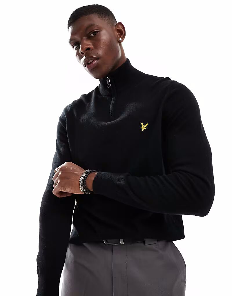 

Джемпер Lyle & Scott из мериносовой шерсти с застежкой-молнией на четверть оборота черного цвета