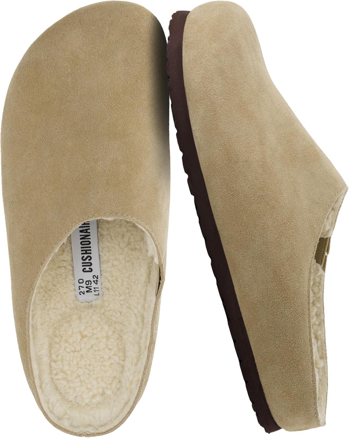 

Мужские тапочки CUSHIONAIRE Heath из настоящей замши - уютные домашние сабо с искусственным мехом и ортопедической подошвой с эффектом памяти, для дома и улицы, Taupe
