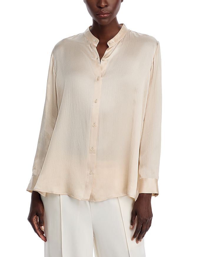 

Шелковая рубашка с воротником-стойкой Eileen Fisher, коричневый/бежевый
