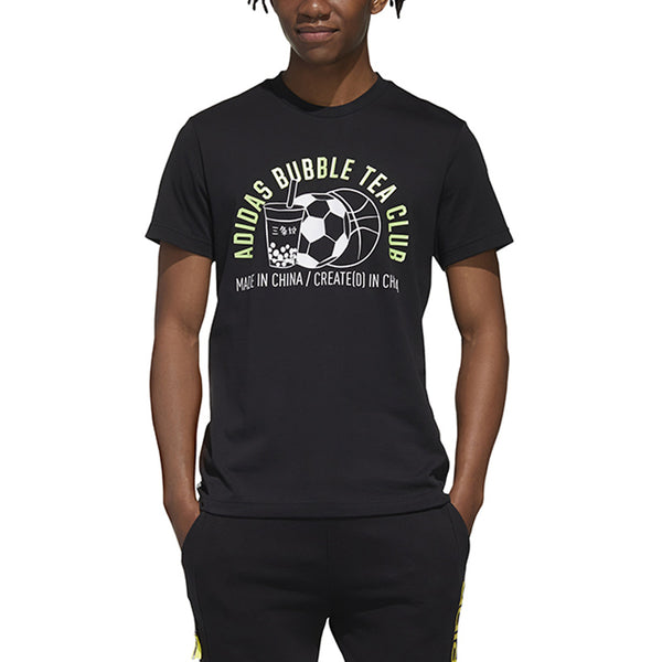 Футболка neo m fav jul tee2 printing sports round neck short sleeve black Adidas, черный — фото 3