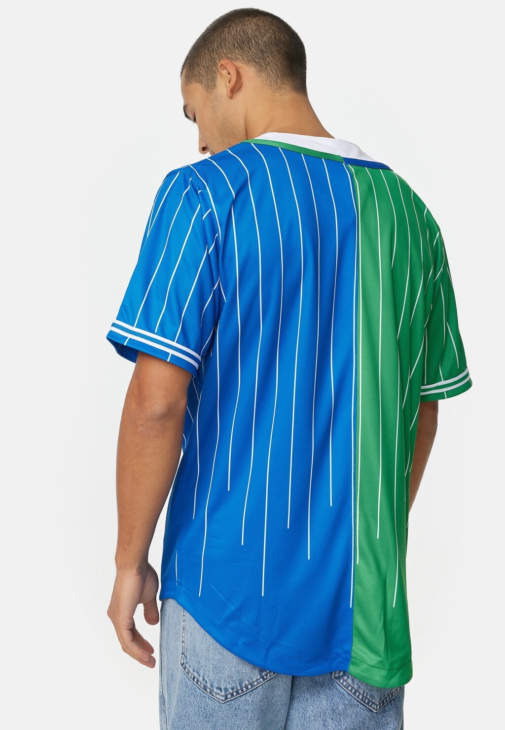 

Рубашка Serif Pinstripe Block Baseball Shirt Unisex Karl Kani, сине-зелено-белая