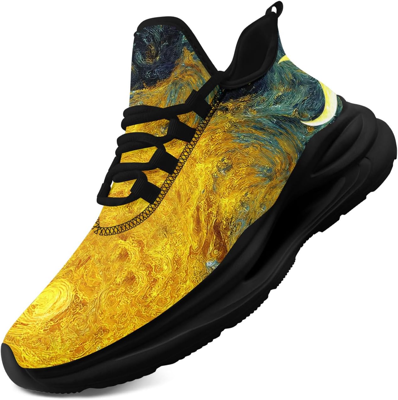 

Легкие кроссовки AWSOLE с принтом Солнце, Луна, Звезда для женщин и мужчин, дышащая сетка, для бега и ходьбы, модные, комфортные тренировочные, черный/синий/желтый/золотой/темно-синий