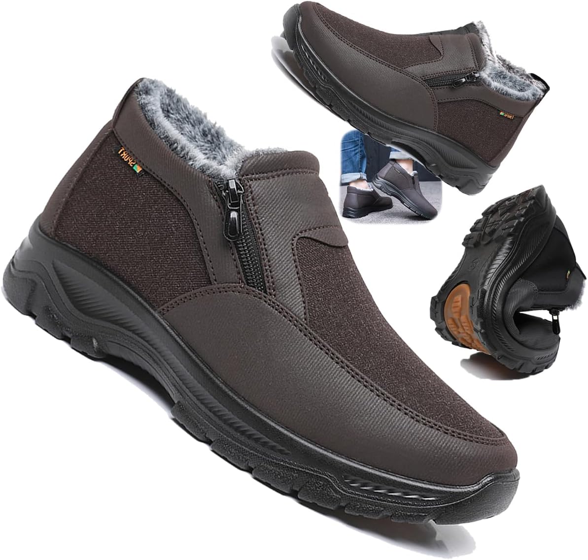 

Ортопедические теплые зимние ботинки для мужчин, водонепроницаемые, противоскользящие, зимние, с флисовой подкладкой, зимние ботинки, водонепроницаемые, с меховой подкладкой и боковой молнией Generic, Coffee 7