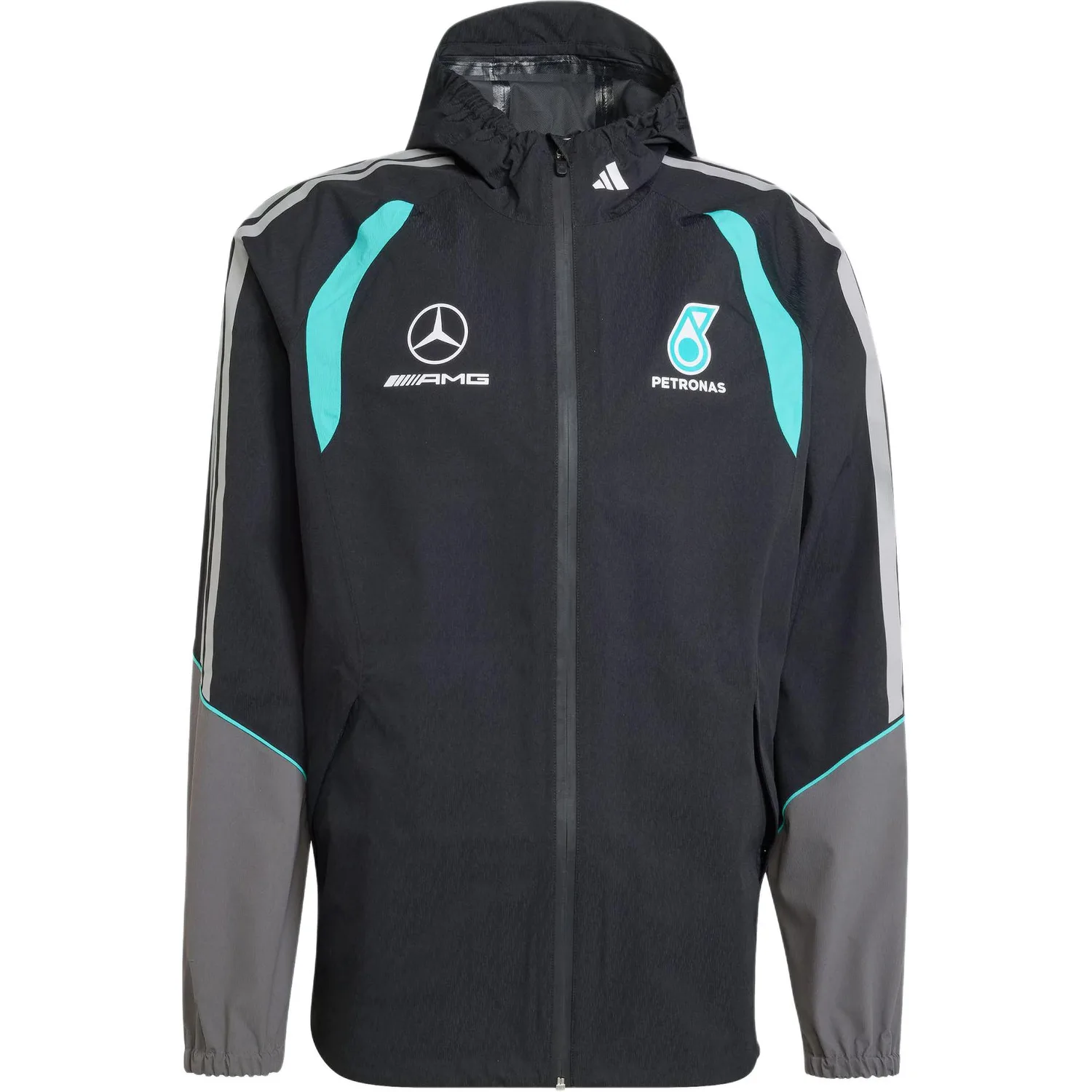 Дождевик Mercedes AMG Petronas Formula 1 Team мужской Adidas, черный/светло-серый