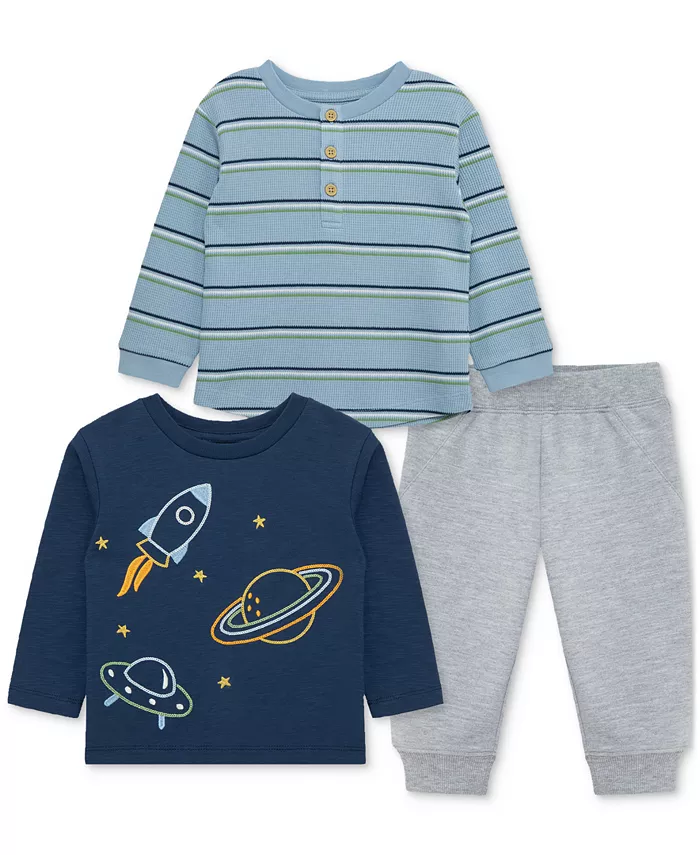 

Футболки и спортивные штаны с космической тематикой для мальчиков, комплект из 3 предметов Little Me, синий