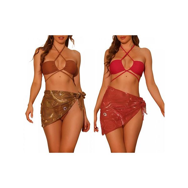 

2 комплекта женского бикини-бандо с кольцом и саронгом Inspire Chic, Red Brown Red, Коричневый, 2 комплекта женского бикини-бандо с кольцом и саронгом Inspire Chic, Red Brown Red