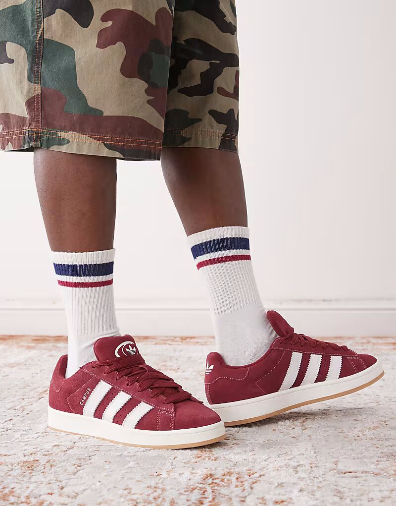 Кроссовки Adidas Originals Campus 00s с резиновой подошвой бордового и белого цветов