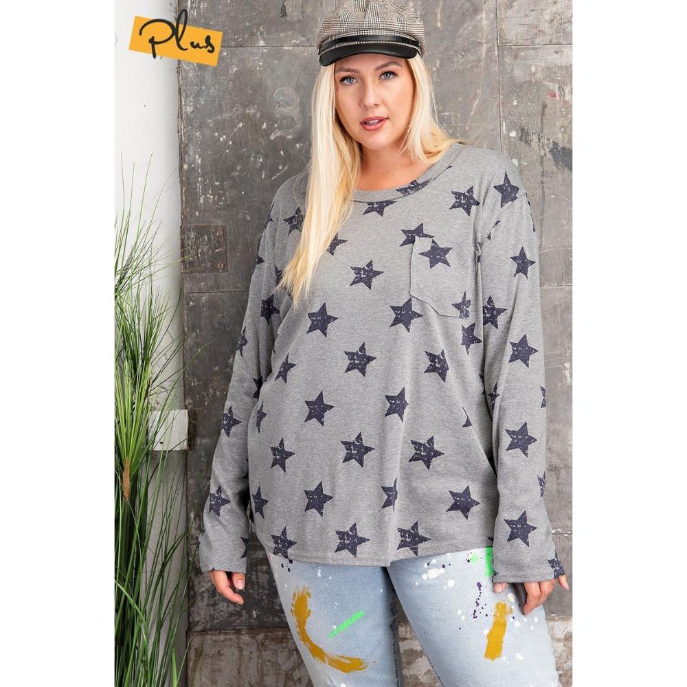 

Свободный топ из полиэстера с принтом звезд размера плюс FASHNZFAB, цвет heather grey
