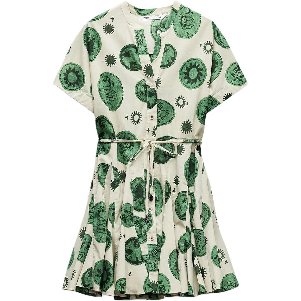 

ZARA ZW Series платья с короткими рукавами для женщин Nude/Green