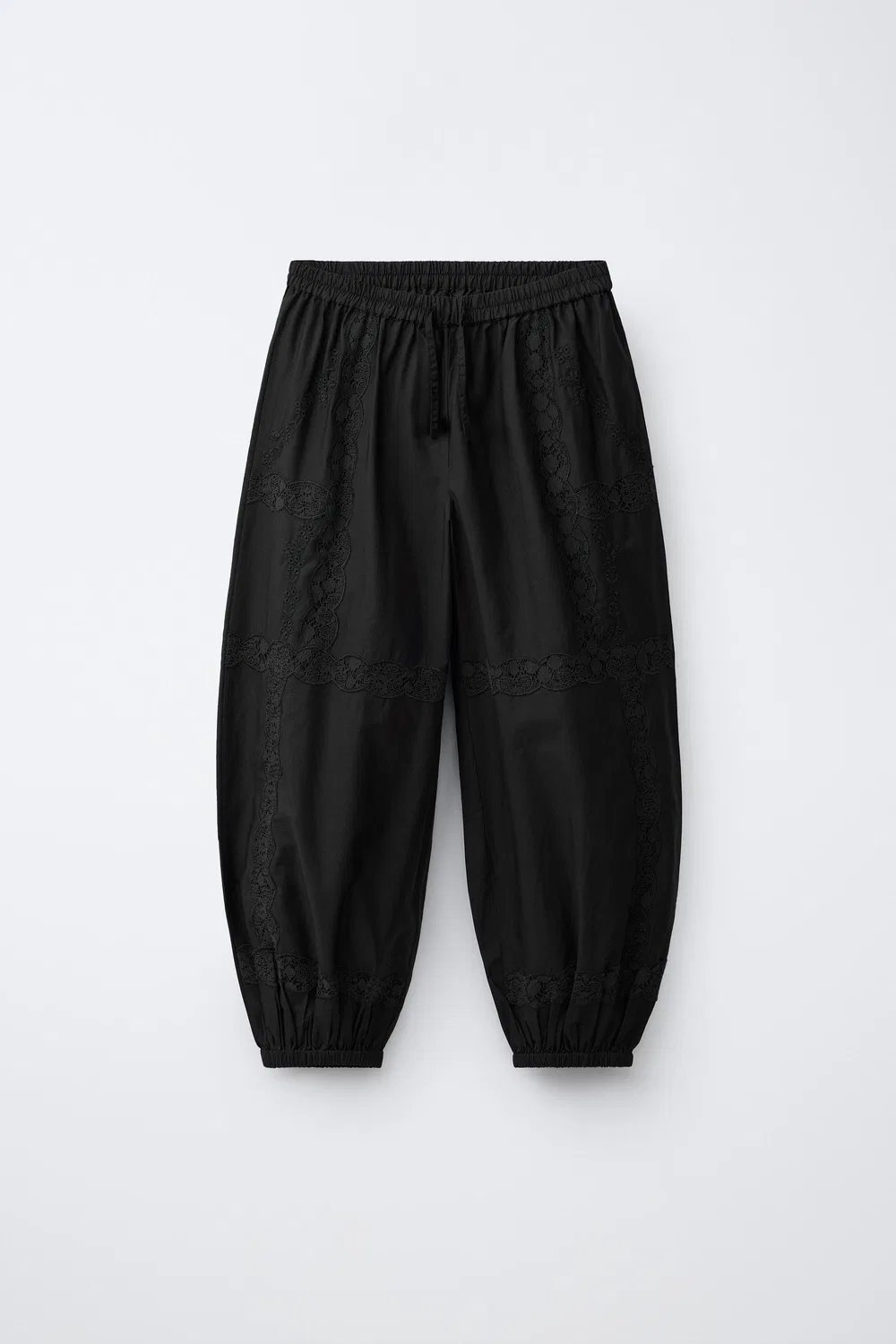 Вышитые кружевные брюки-саруэль ZARA, Black
