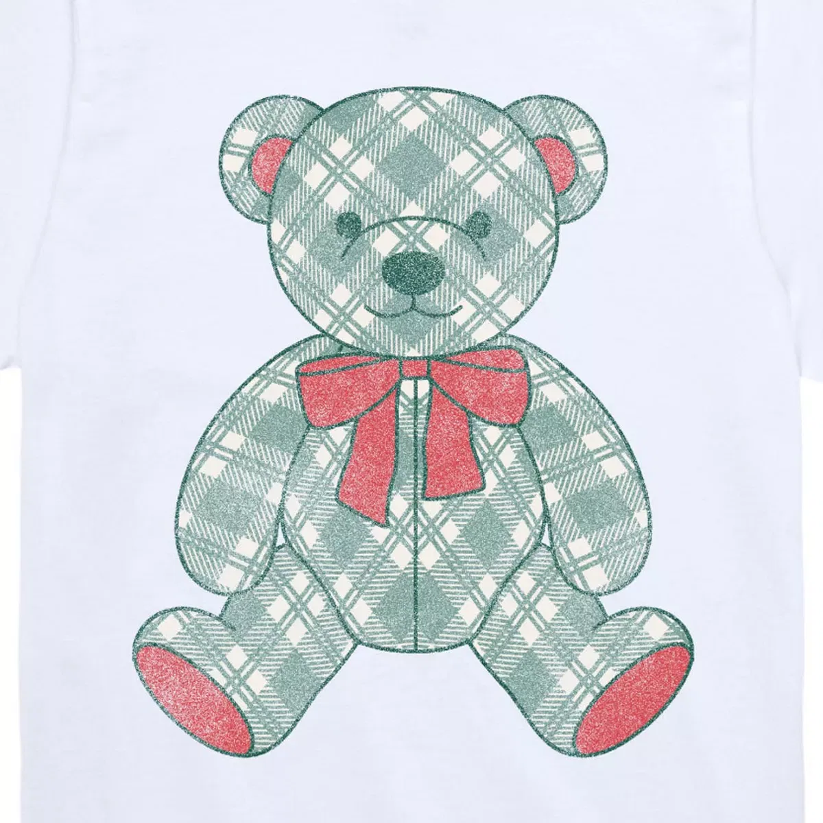 Детская футболка с коротким рукавом с принтом Plaid Christmas Bear Instant Message, White — фото 2