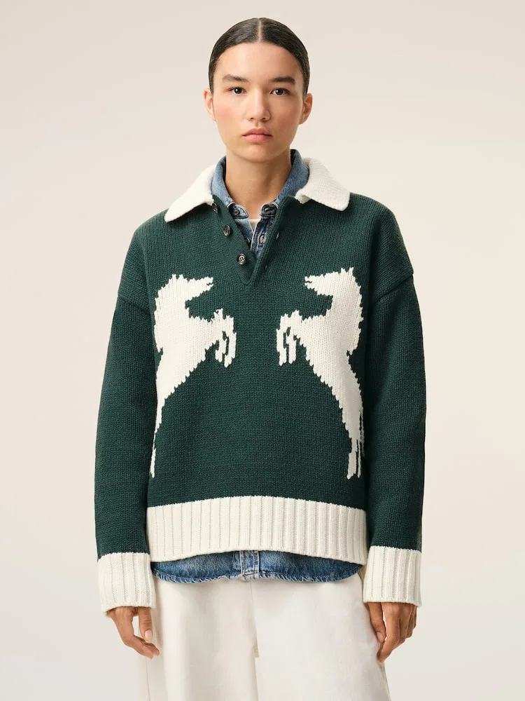 Свитер Polo с принтом, Intarsia Polo AMI PARIS, Green — фото 2