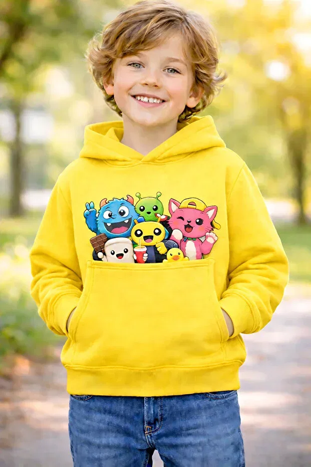 Детское худи для девочек с принтом Minion Characters Printed 3 Thread Fleece-Lined K Hooded Children's Sweat Artyus, Yellow