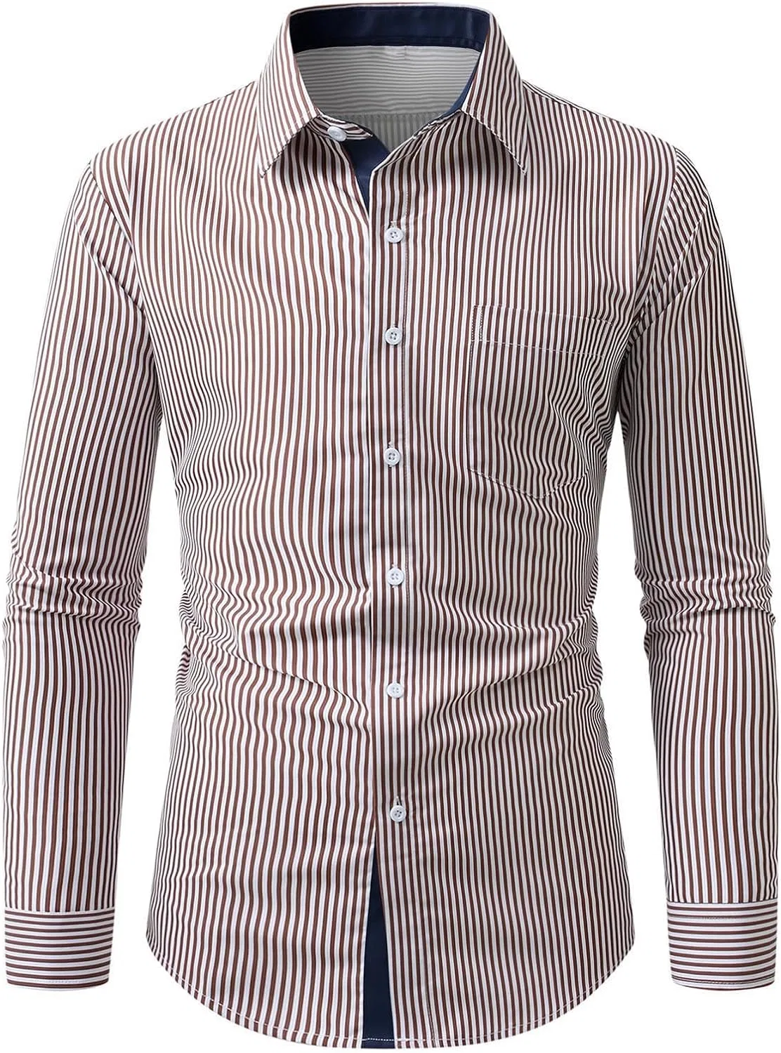Мужская рубашка с длинным рукавом, модель Striped Dress, хаки — фото 2