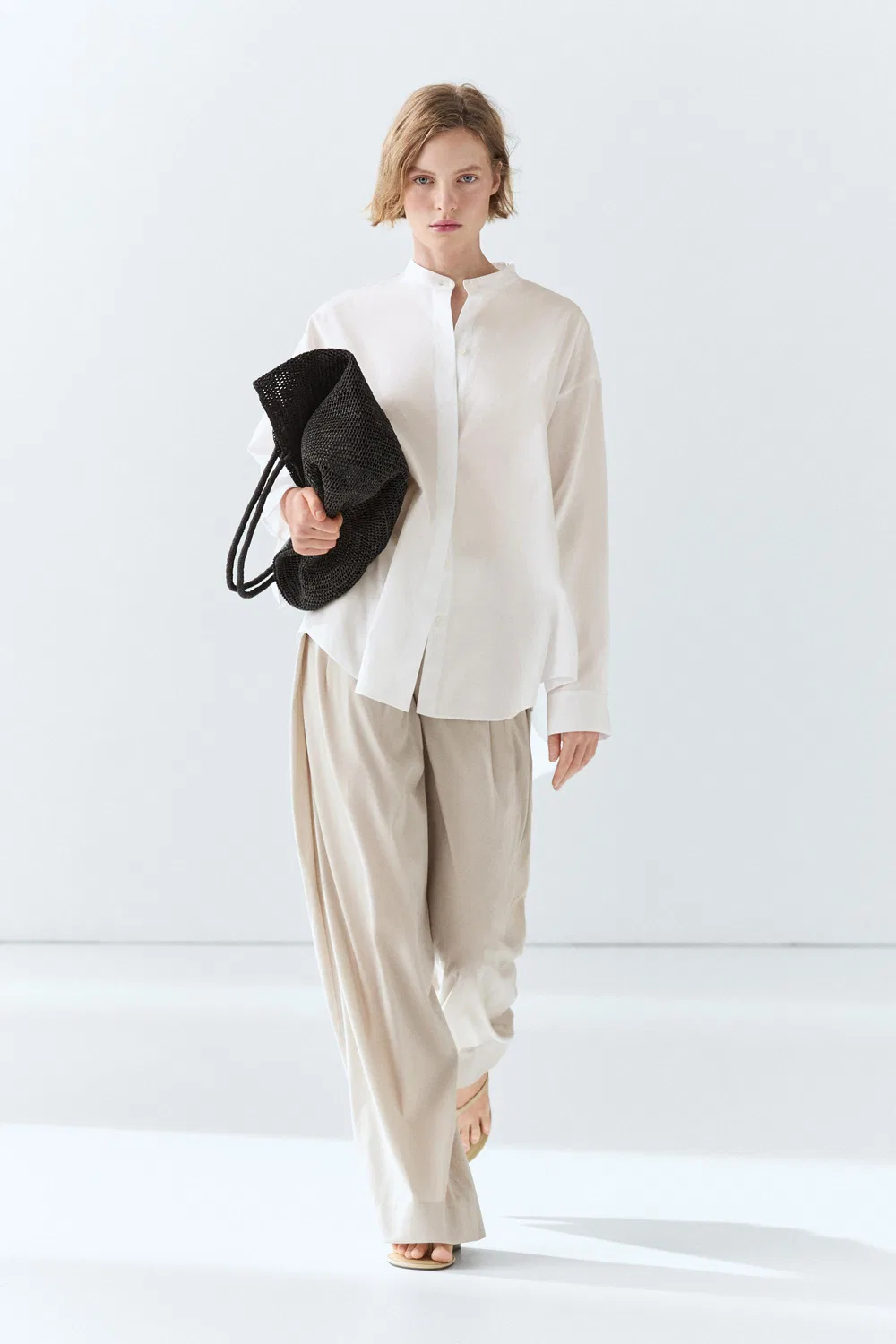 Рубашка Massimo Dutti Poplin With Stand Collar, белый — фото 3