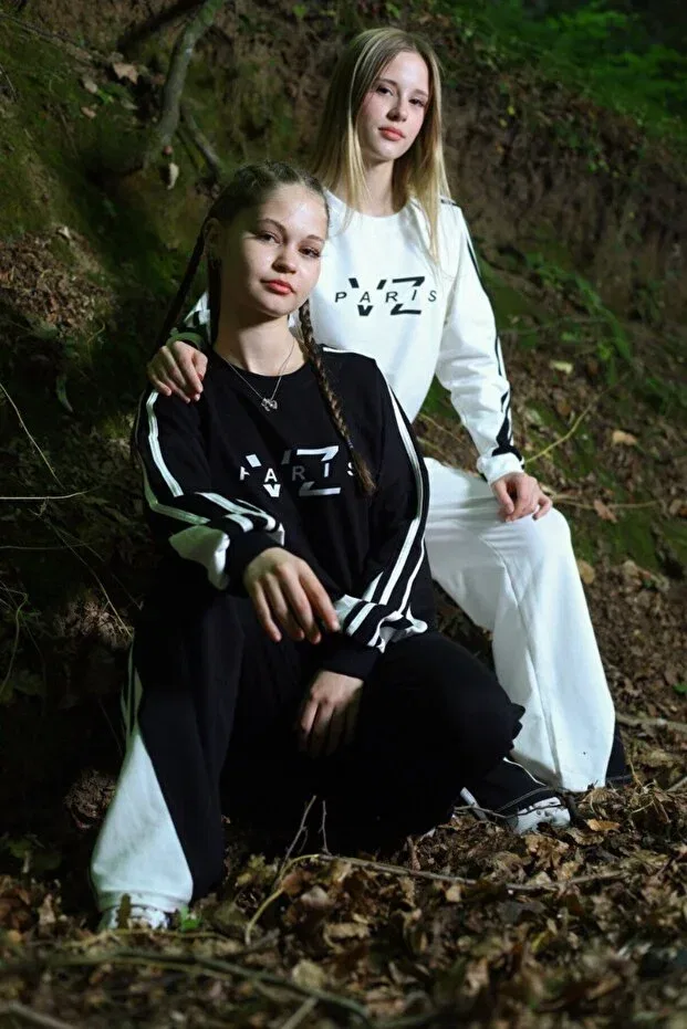 Детский спортивный комплект для девочек с принтом Asortik Kids, Ecru — фото 3