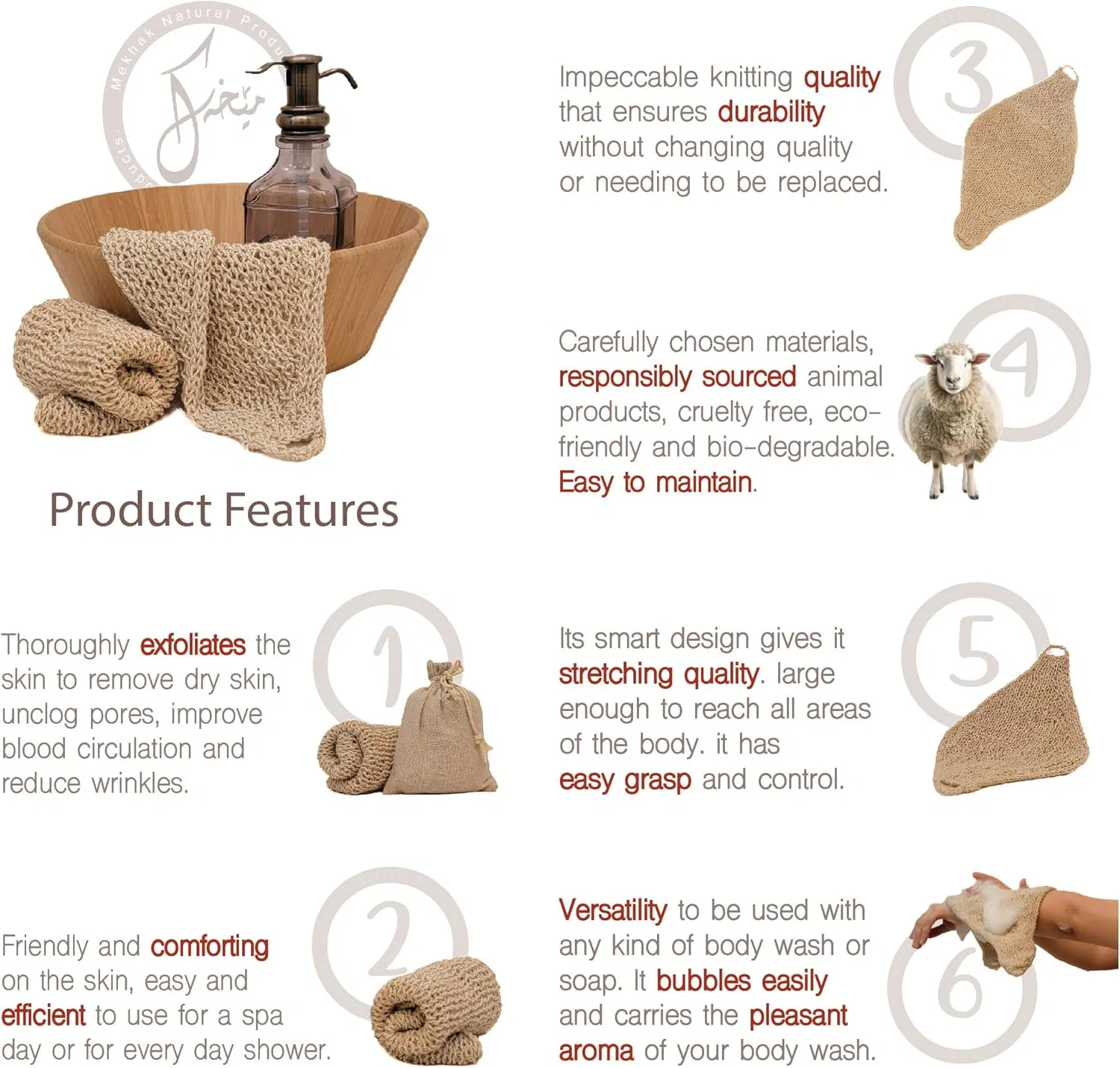 Мочалка для тела, Mekhak Natural Products, 100 г — фото 4