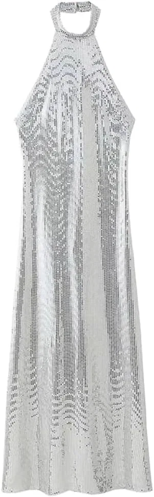 Женское вечернее платье без рукавов с халтер-горловиной Natural Waist, Silver