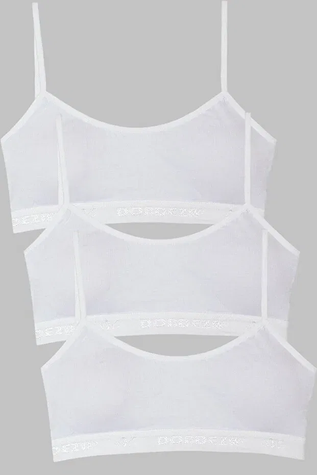 Детский бюстгальтер-топ с бретельками-спагетти Young girl 3-rope strap plain first bra bustier Dondeza, White 10
