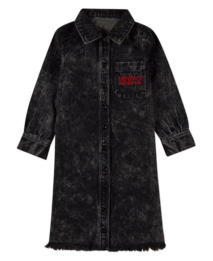 Платье джинсовое с рубашечным воротником MeMoi, с длинным рукавом, Black Wash
