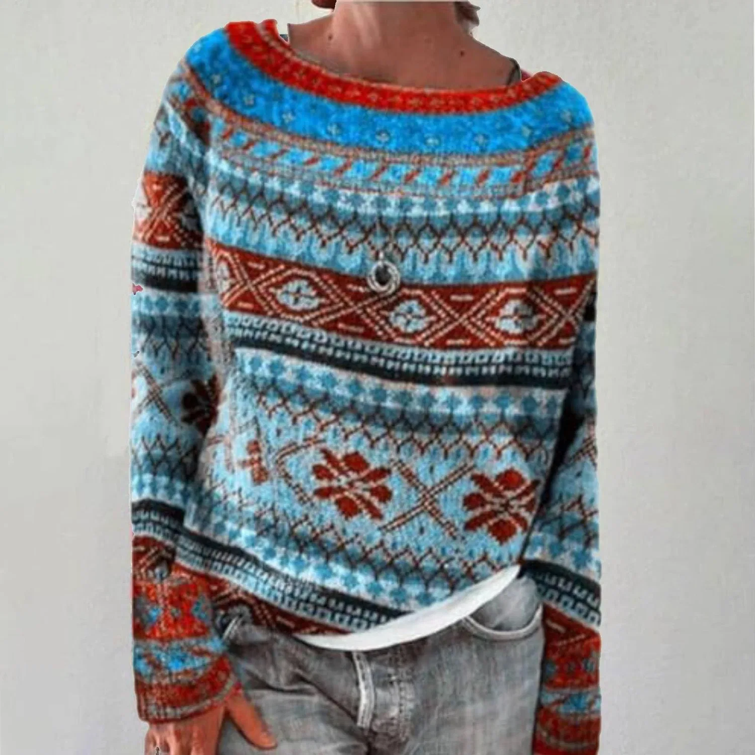 Женский свитер с высоким воротом Winter Thick Warm Cozy Long Sleeve Pullover Tops Crew Neck Ribbed Lightweight Outerwear Chunky Knitted Sweater Casual Loose, Blu Scuro — фото 2