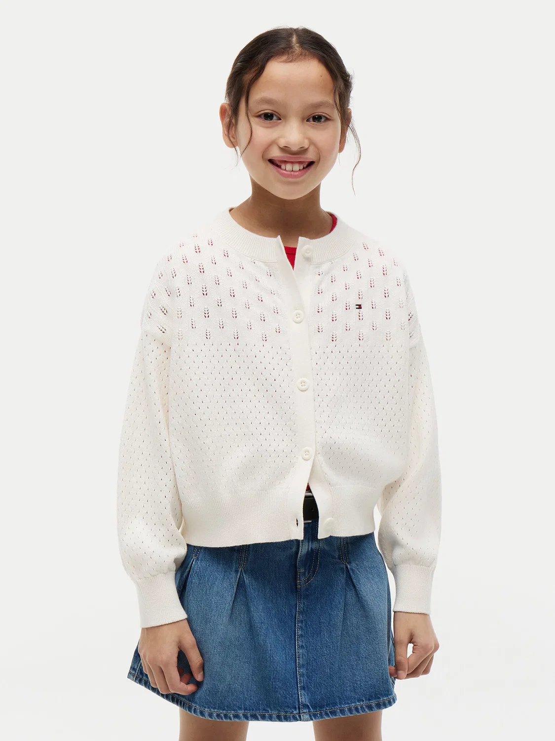 Кардиган свободного кроя для девочки Pointelle Tommy Hilfiger, кремовый