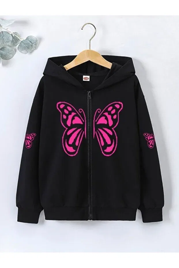 Детский кардиган на молнии с принтом Pink Butterfly Modaberry, Black