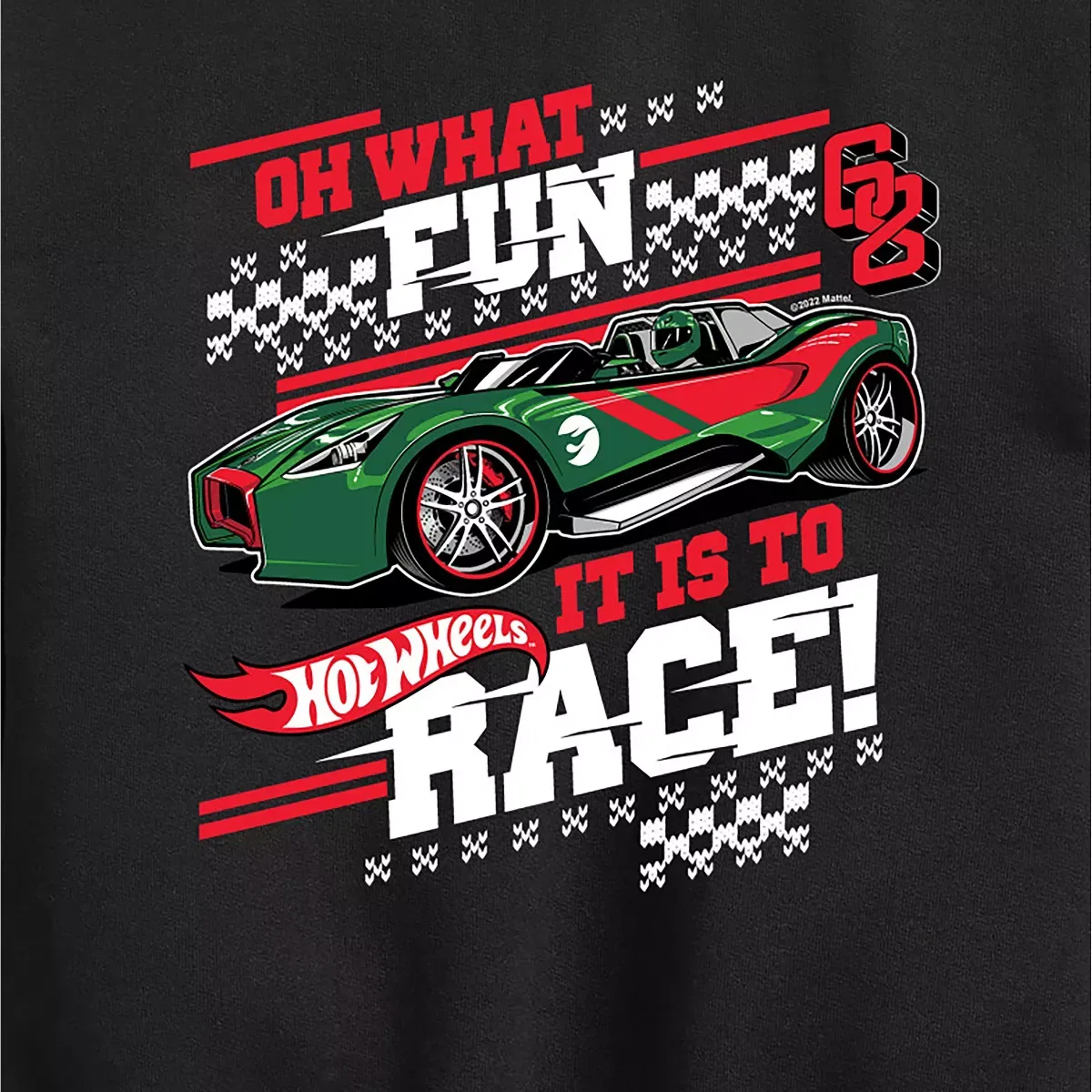 Детский свитшот с принтом Oh What Fun It Is To Race Hot Wheels, Black — фото 2