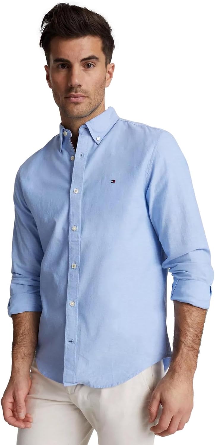 

Мужская фирменная рубашка TOMMY HILFIGER с длинным рукавом и застежкой на пуговицы, классического кроя, коллекция 2025 года, Provence Blue