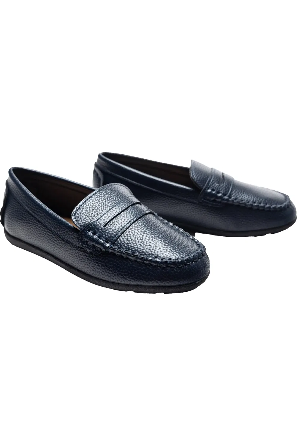 Детские туфли лоферы кожаные MOUSTACHE, темно синий — фото 3