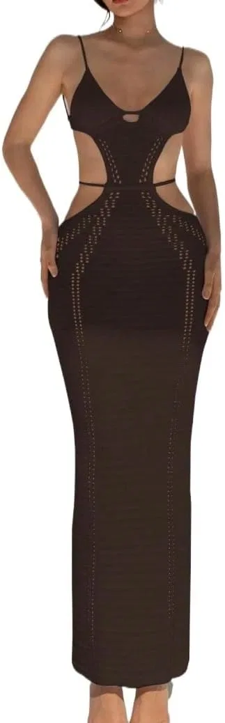 Женское длинное платье с вырезами Backless, Coffee Brown