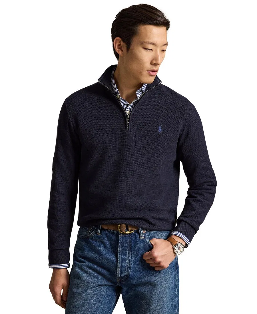 Мужской свитер с воротником-стойкой и молнией, из хлопка Polo Ralph Lauren, Navy Heather
