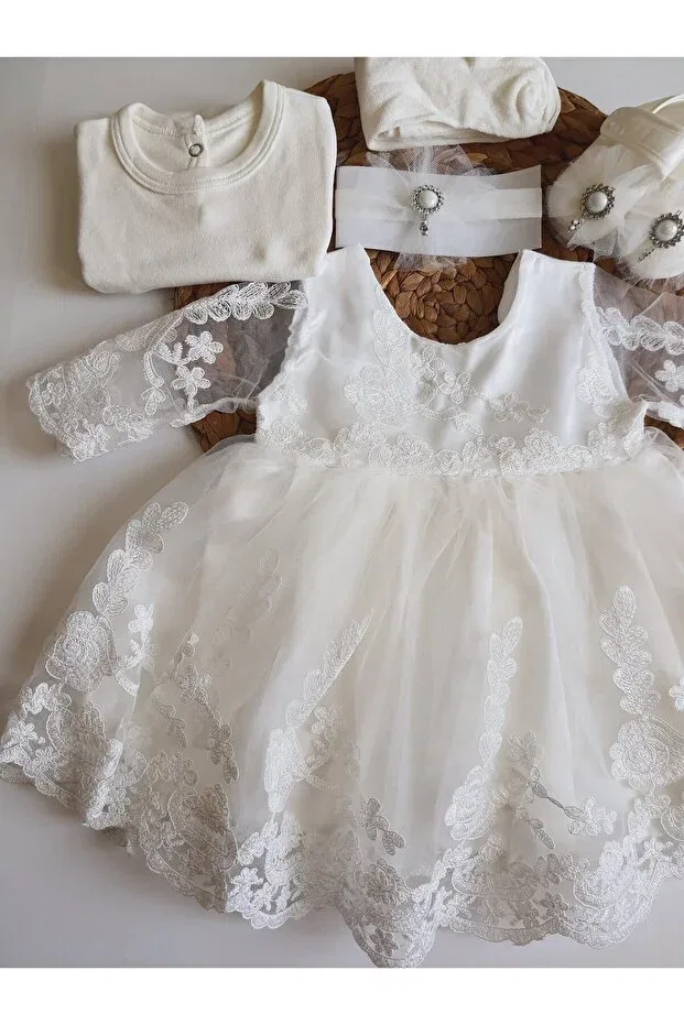 Детское платье для девочек с длинным рукавом Pileki Baby, White — фото 2